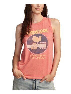 Lucky Brand Women's Woodstock Graphic Print Tank Top Pink Size L